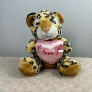 Goffa Leopard Cheetah Plush Stuffed Animal Toy I Love You Holding Pink Heart